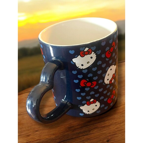 Hello Kitty Sanrio Valentine’s Day Coffee Mug Cup Blue Red Bows Heart Handle NEW - Picture 6 of 10